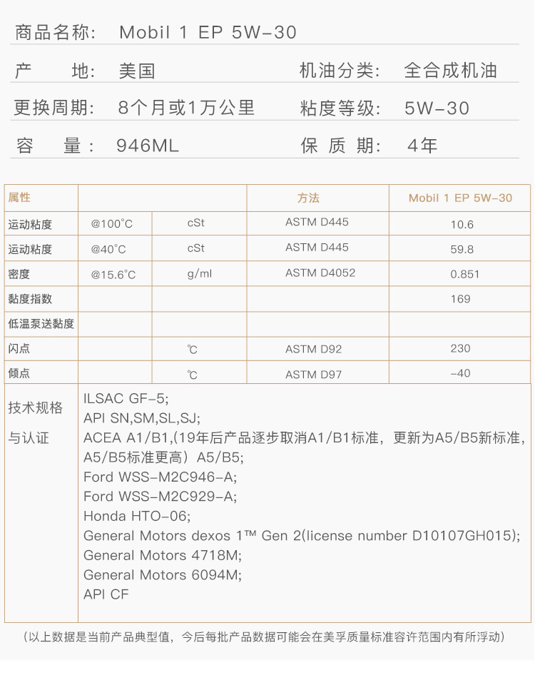 美孚1號全合成機油 長效型 EP5W-30 A1/B1 SN 1Qt裝-第4張圖片-鄭州市冠恒貿(mào)易有限公司【官方網(wǎng)站】-車用潤滑油服務專家