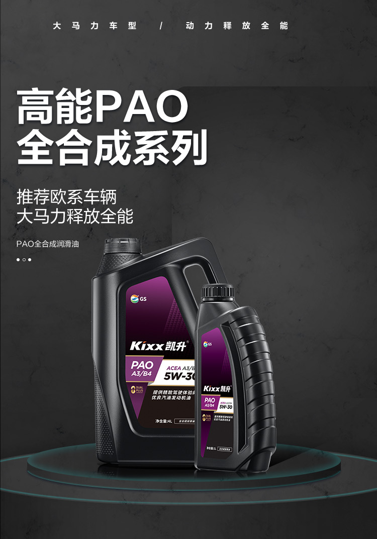 GS (Kixx) 凱升PAO全合成機(jī)油 5W-30 A3B4級(jí) 黑凱系列 4L-第1張圖片-鄭州市冠恒貿(mào)易有限公司【官方網(wǎng)站】-車(chē)用潤(rùn)滑油服務(wù)專(zhuān)家